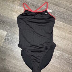 TYR one piece swim suit black red trim size 40 (16-18)
